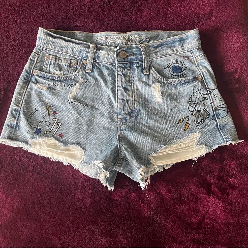 American Eagle Outfitters Vintage High-Rise Distressed Denim Cutoff Shorts